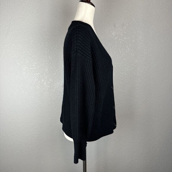 Wilfred Ribbed Knit Button V-Neck Cardigan Sweater Size M Black Merino Wool - Picture 4 of 6